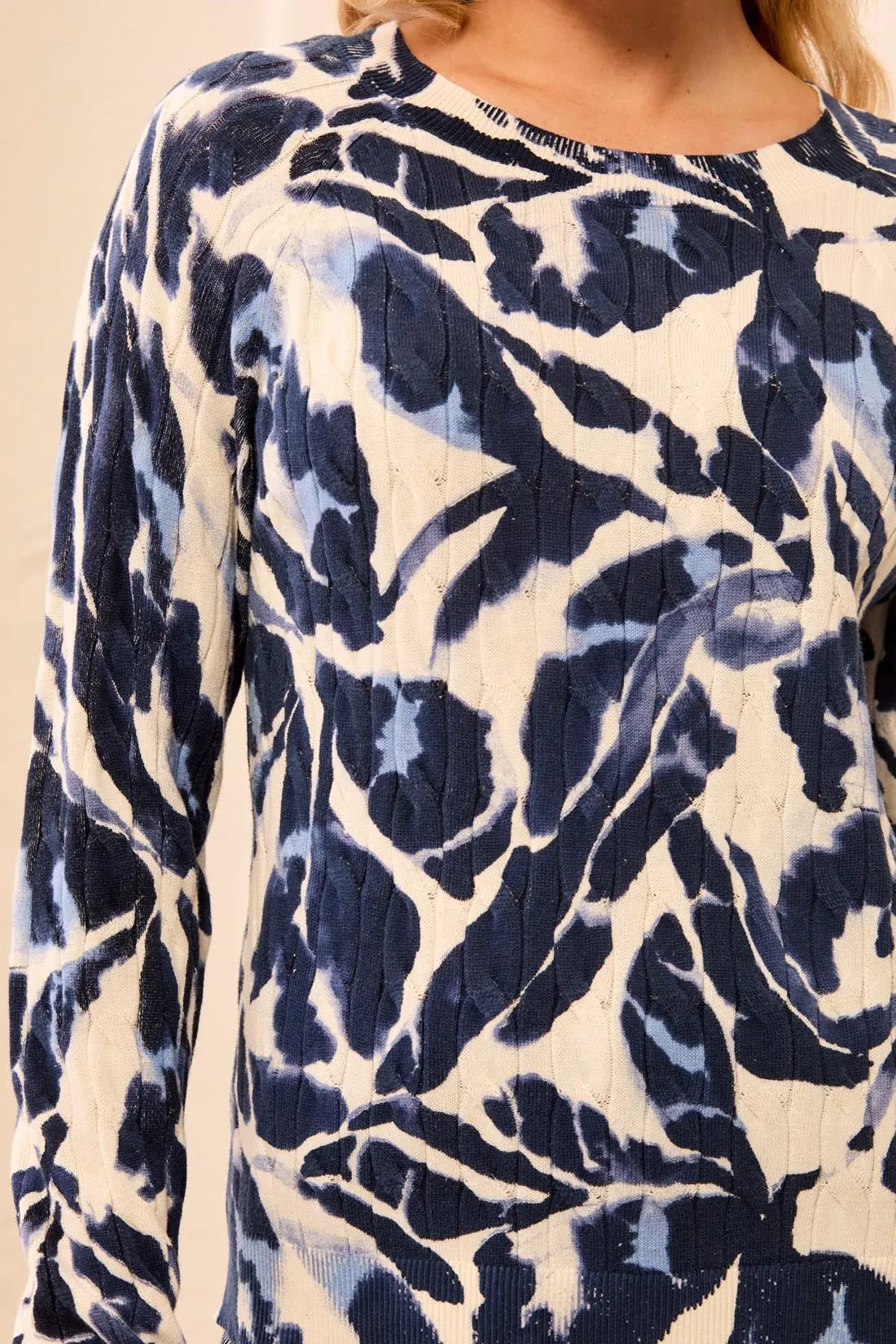 Printed Cable Cotton Crew Neck Sweater-Blue fog sold by Tribal product image thumbnail 4
