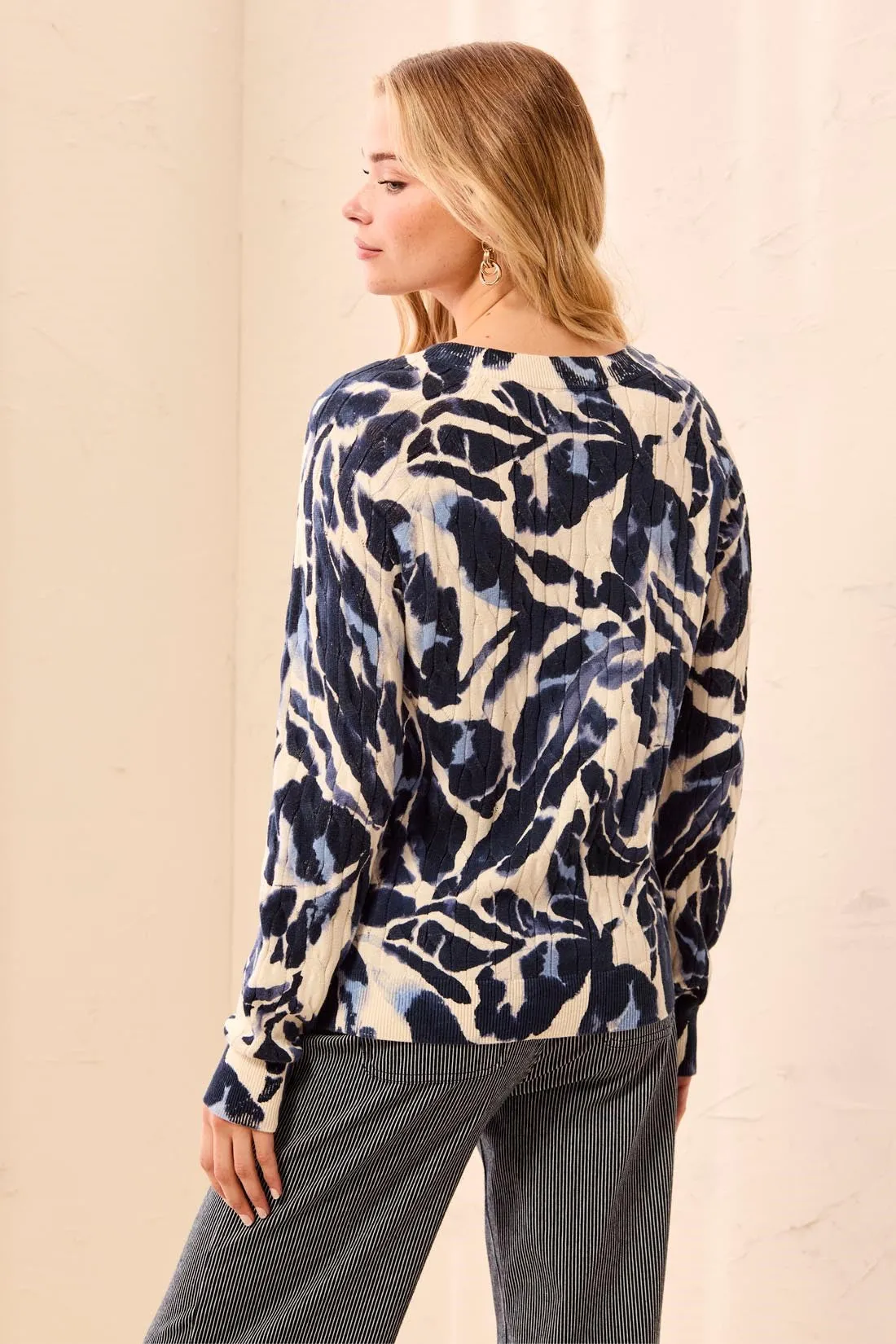 Printed Cable Cotton Crew Neck Sweater-Blue fog sold by Tribal product image thumbnail 3