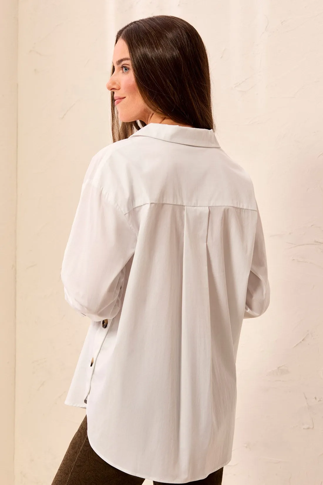 Cotton Poplin Long Sleeve Button Front Collared Blouse-White sold by Tribal product image thumbnail 2