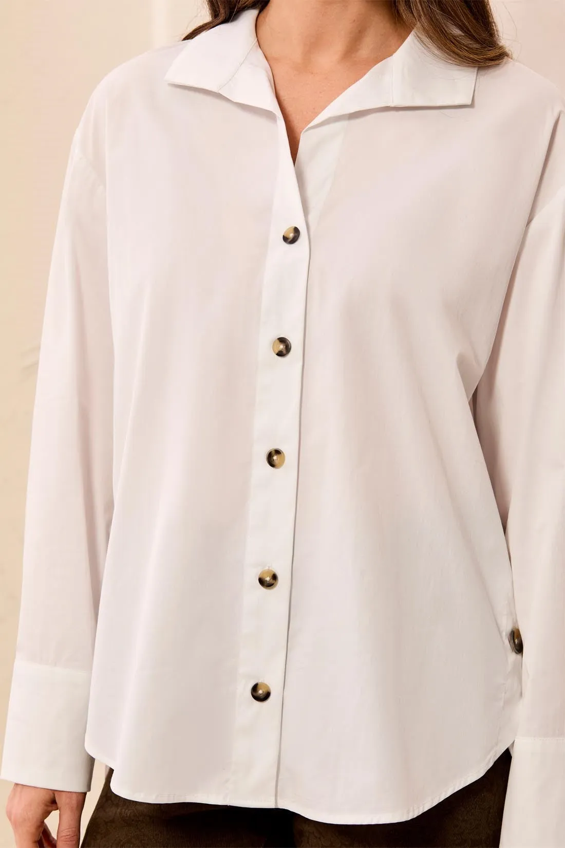 Cotton Poplin Long Sleeve Button Front Collared Blouse-White sold by Tribal product image thumbnail 3