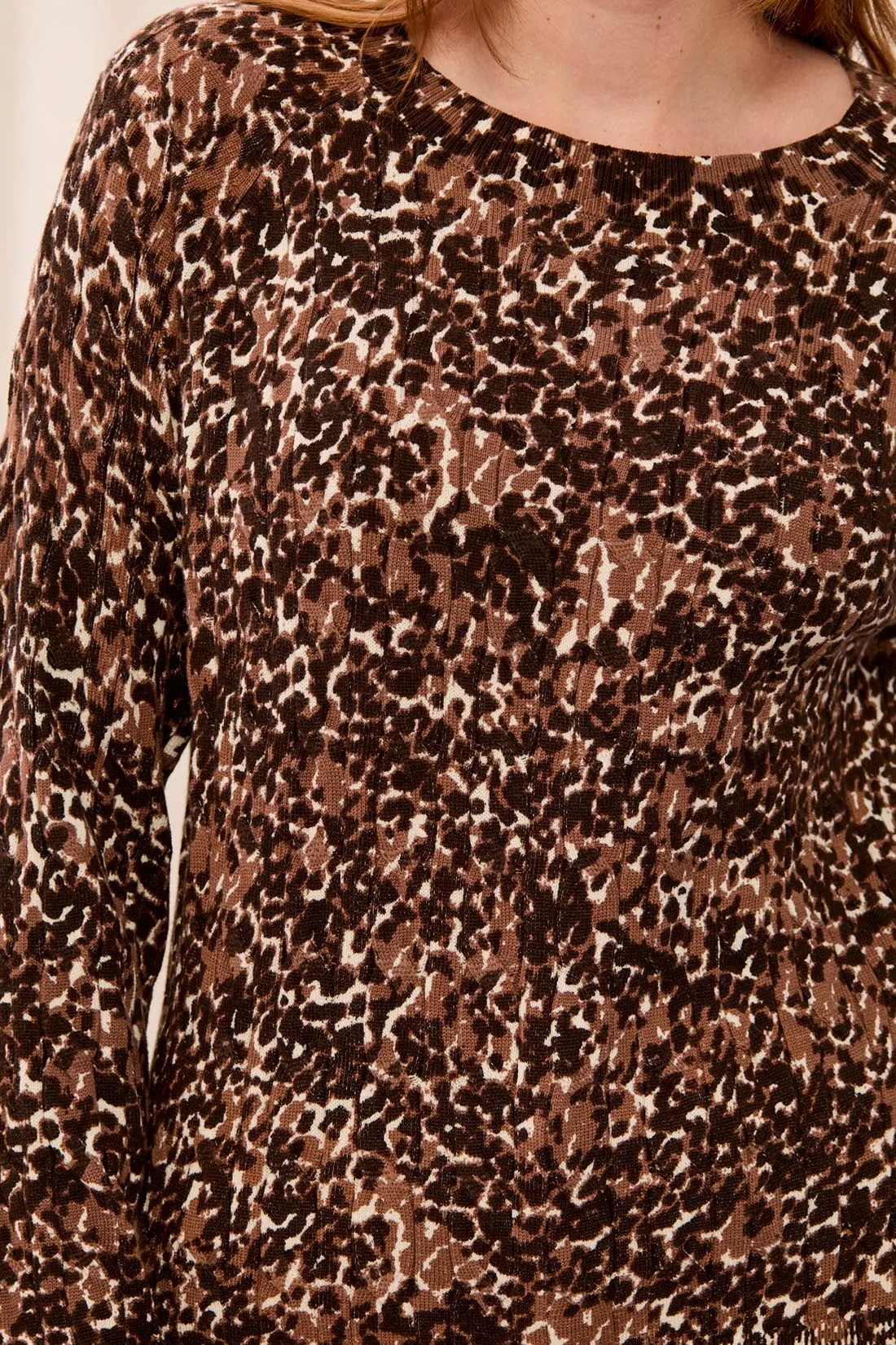 Printed Cable Cotton Crew Neck Sweater-Hickory sold by Tribal product image thumbnail 2