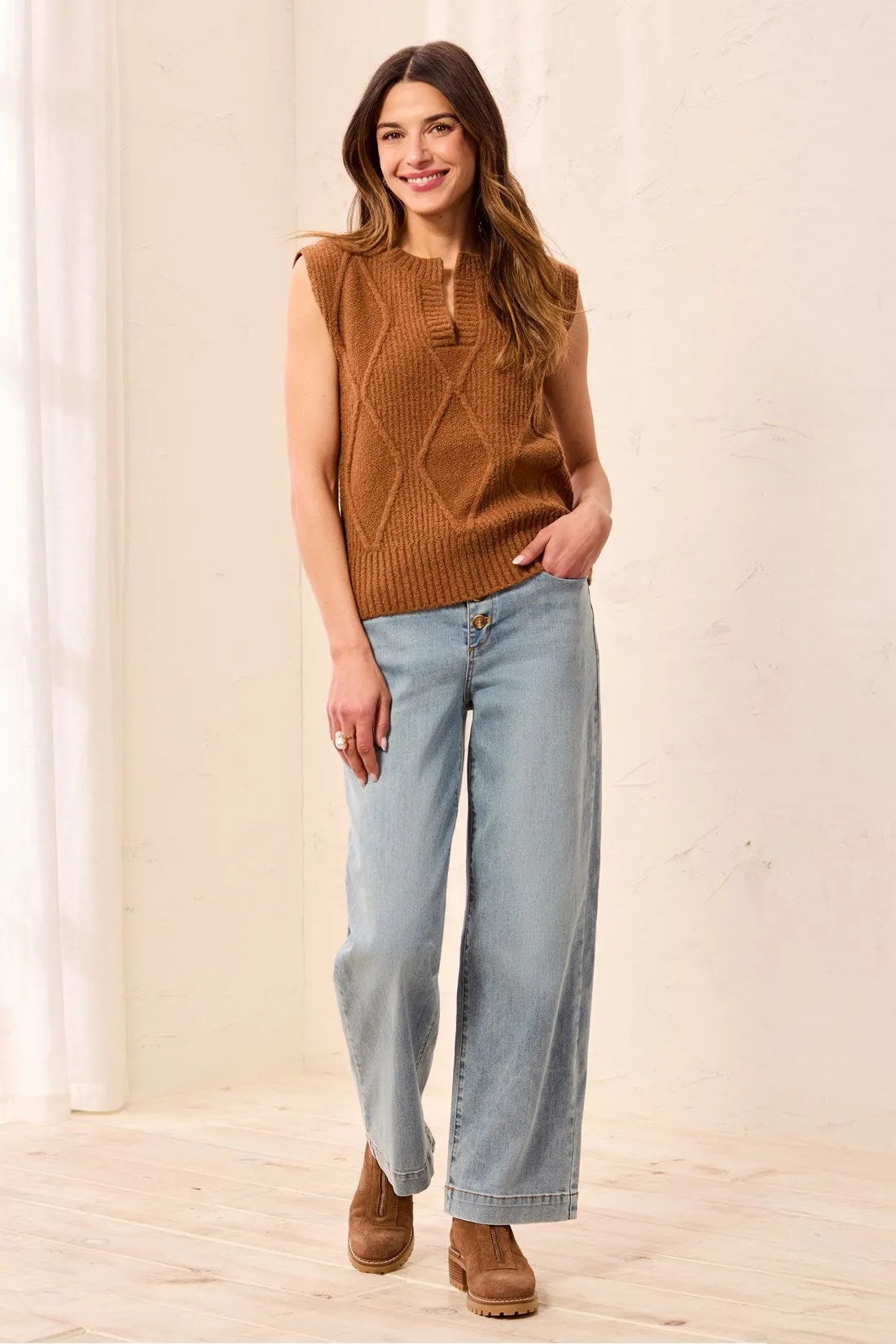 Soft Split Crew Neck Sleeveless Sweater-Hazelwood sold by Tribal product image thumbnail 3
