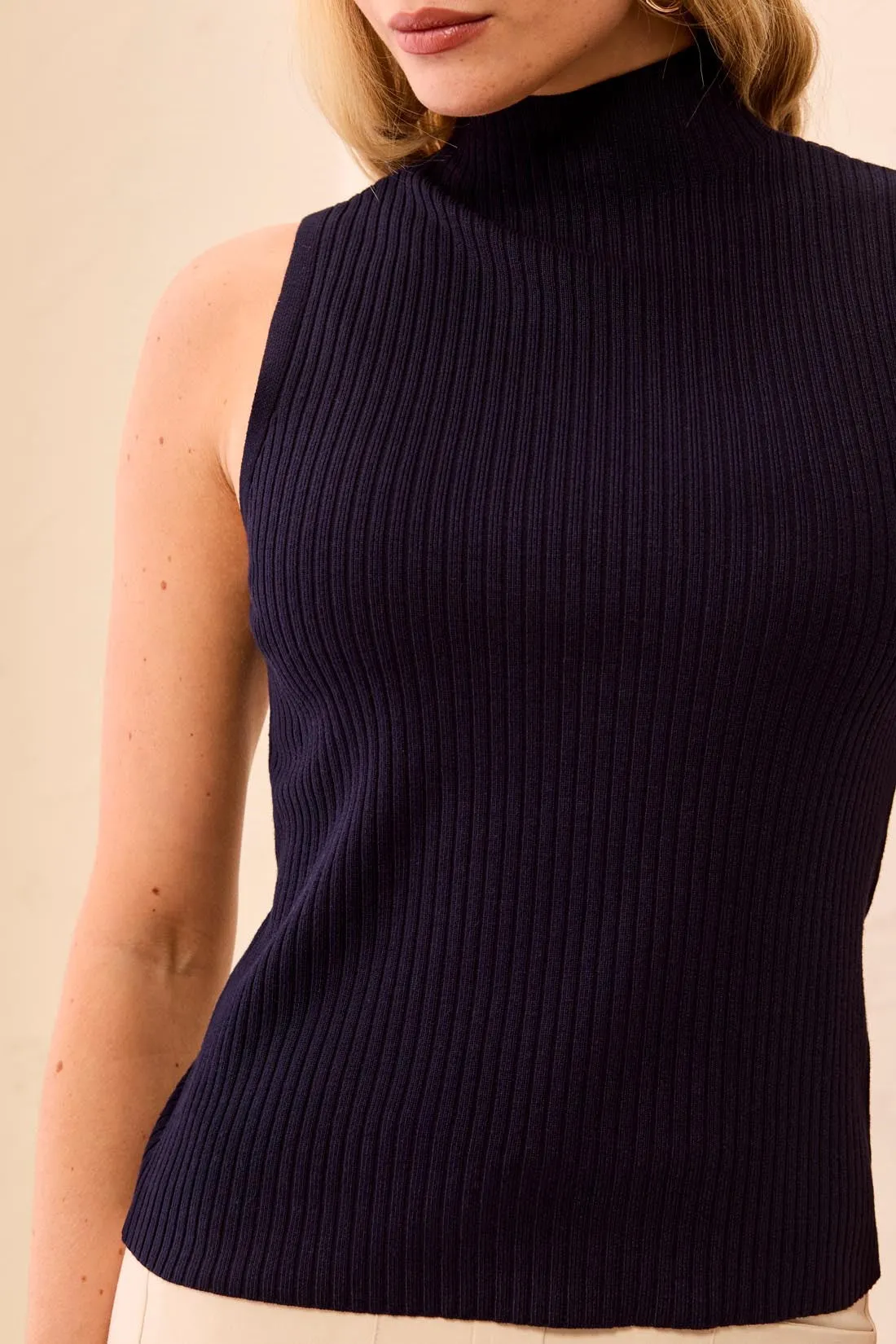 Ribbed Funnel Neck Sleeveless Knit Tank-Sapphire sold by Tribal product image thumbnail 3
