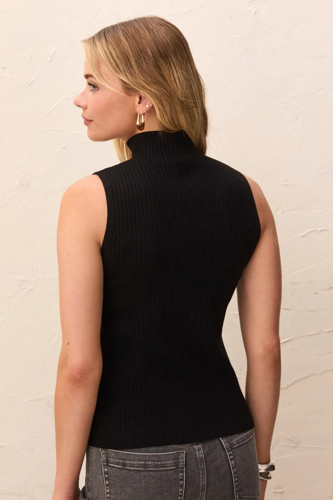 Ribbed Funnel Neck Sleeveless Knit Tank-Black sold by Tribal product image thumbnail 2