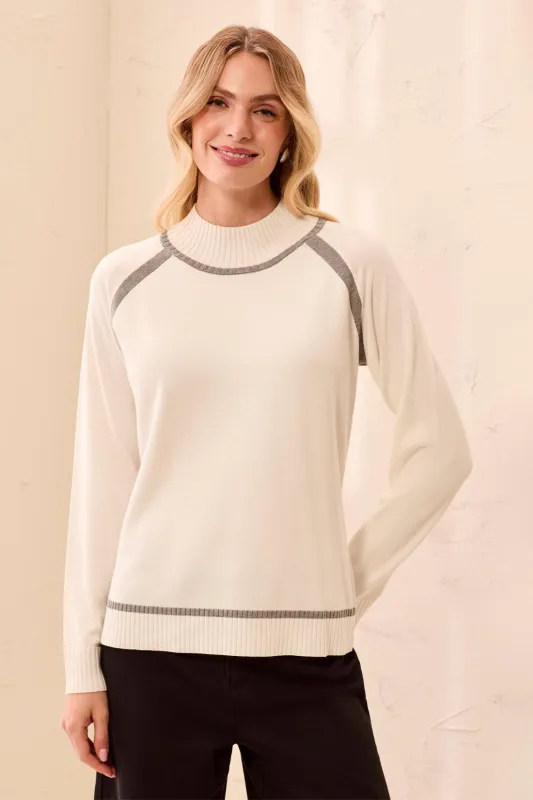 Soft Long Sleeve Mock Neck Raglan Sweater-Cream made by Tribal