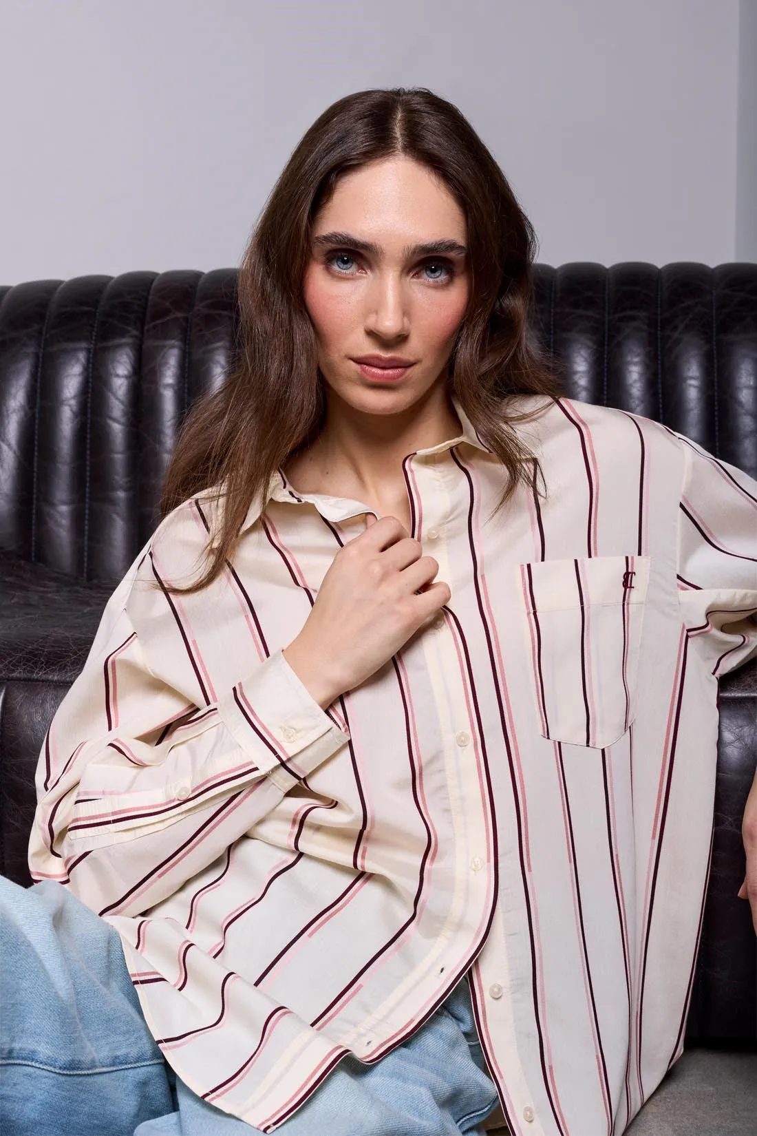 BLUE THREAD Lightweight Oversized Striped Drop Shoulder Collared Blouse-Antiquewhite sold by Tribal product image thumbnail 2