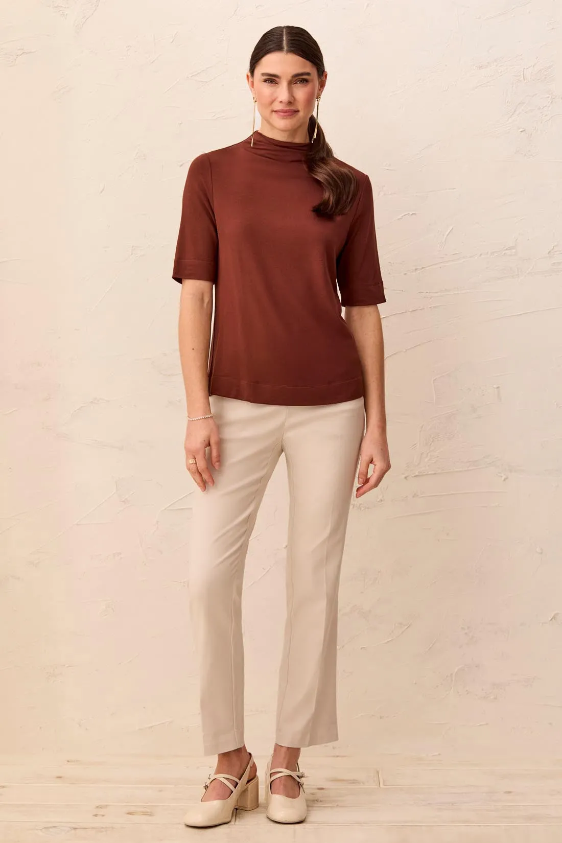Funnel Neck Elbow Sleeve Soft Knit Top-Rusticbrown sold by Tribal product image thumbnail 4