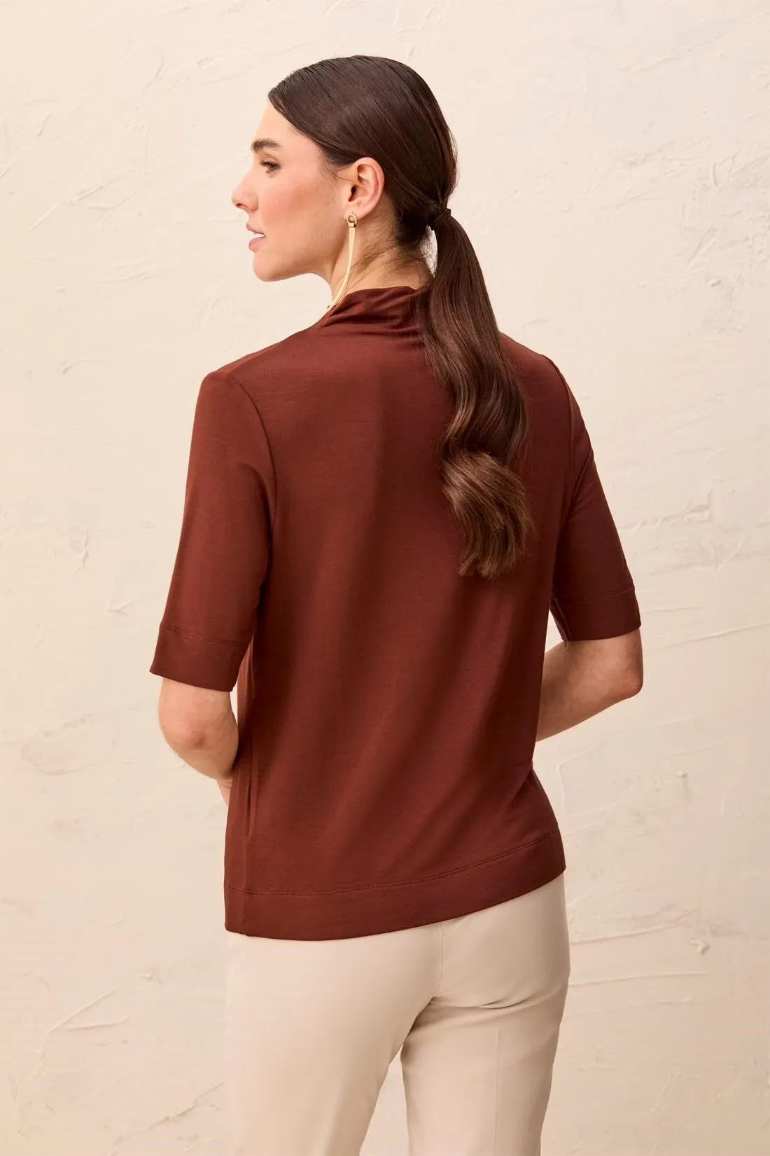 Funnel Neck Elbow Sleeve Soft Knit Top-Rusticbrown sold by Tribal product image thumbnail 2