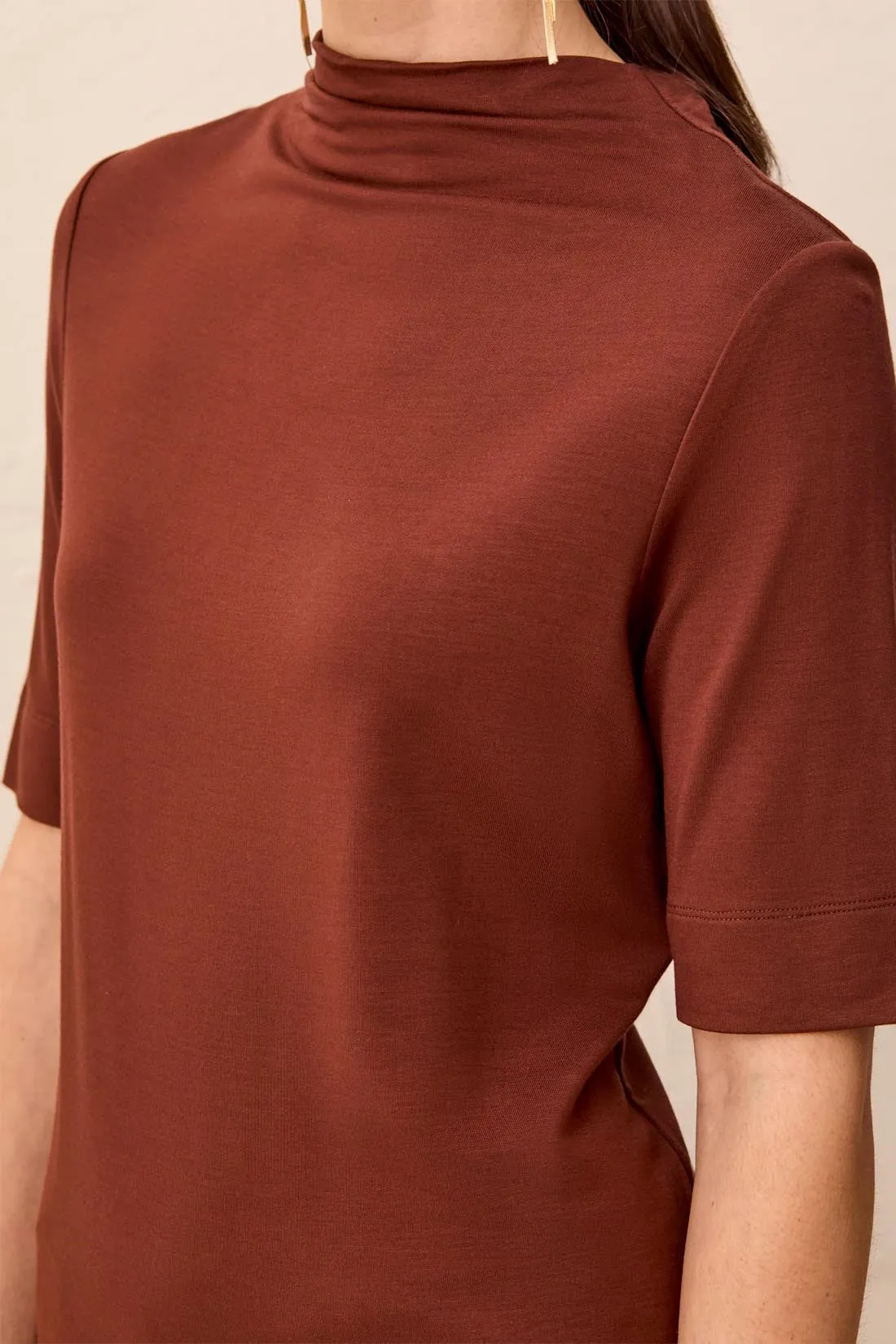 Funnel Neck Elbow Sleeve Soft Knit Top-Rusticbrown sold by Tribal product image thumbnail 3