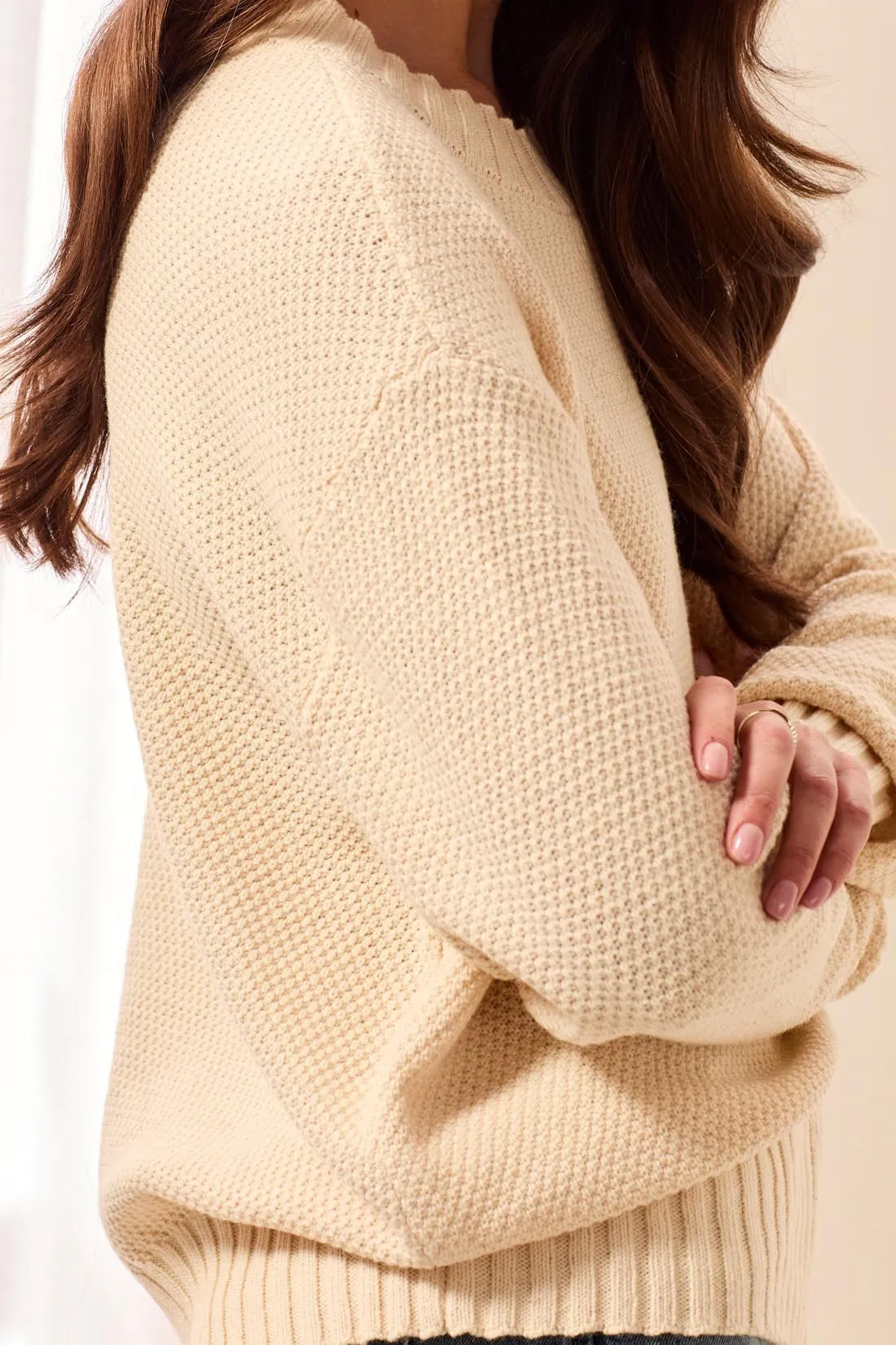 Textured Crew Neck High-Low Sweater-H antiquewhite sold by Tribal product image thumbnail 3