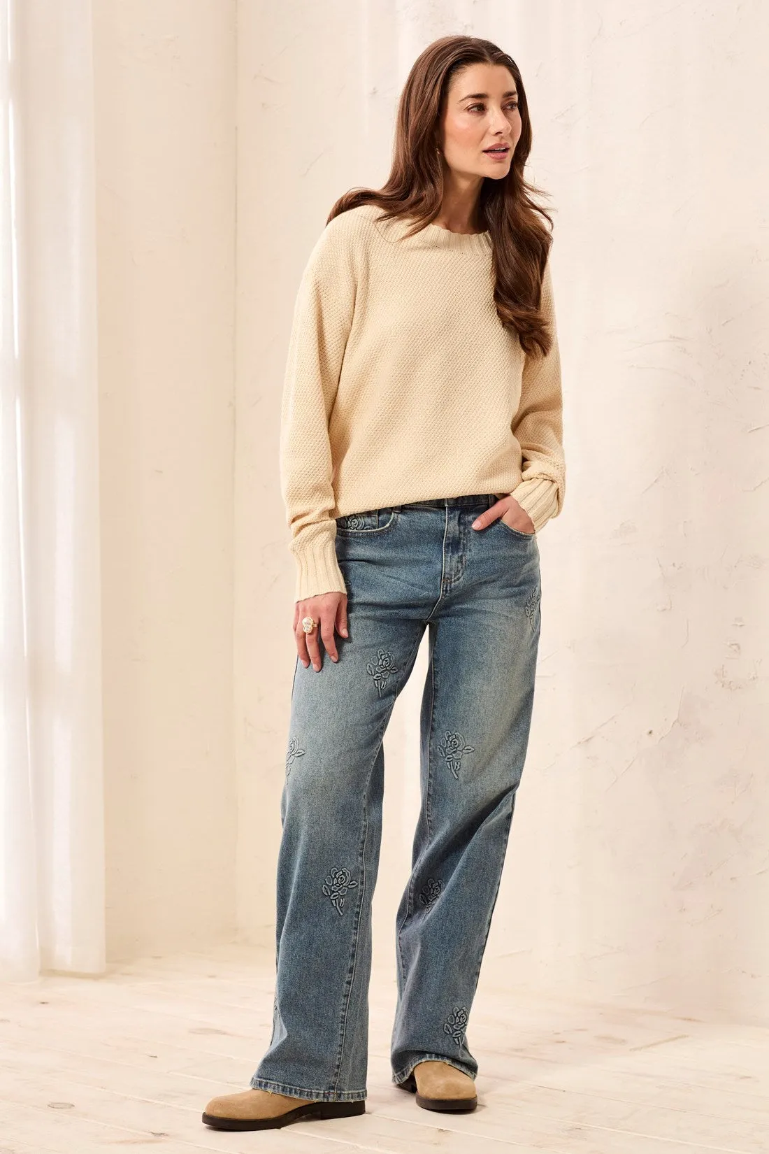 Textured Crew Neck High-Low Sweater-H antiquewhite sold by Tribal product image thumbnail 4