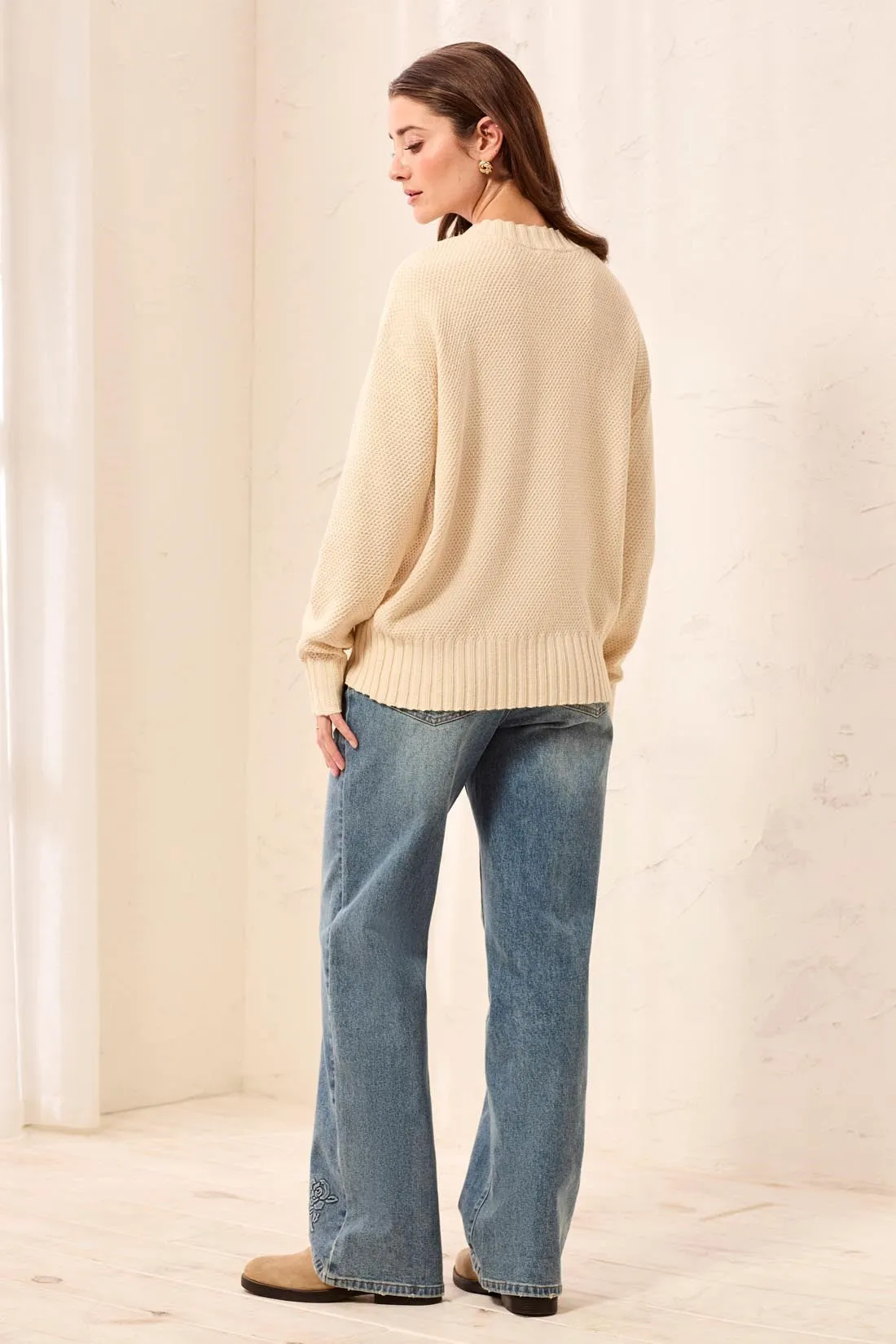 Textured Crew Neck High-Low Sweater-H antiquewhite sold by Tribal product image thumbnail 2