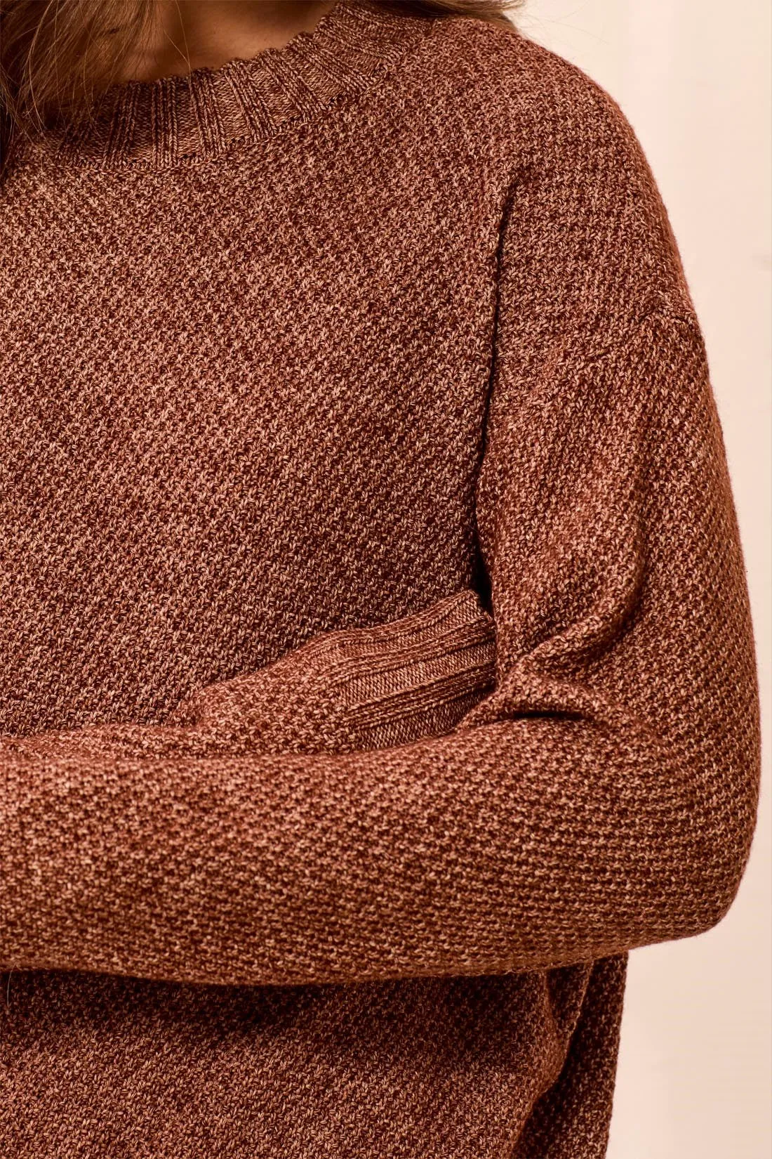 Textured Crew Neck High-Low Sweater-H chocolate sold by Tribal product image thumbnail 4