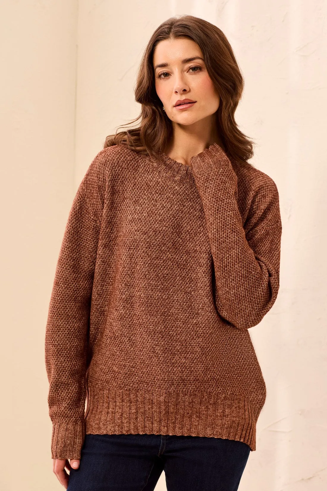 Textured Crew Neck High-Low Sweater-H chocolate sold by Tribal product image thumbnail 2