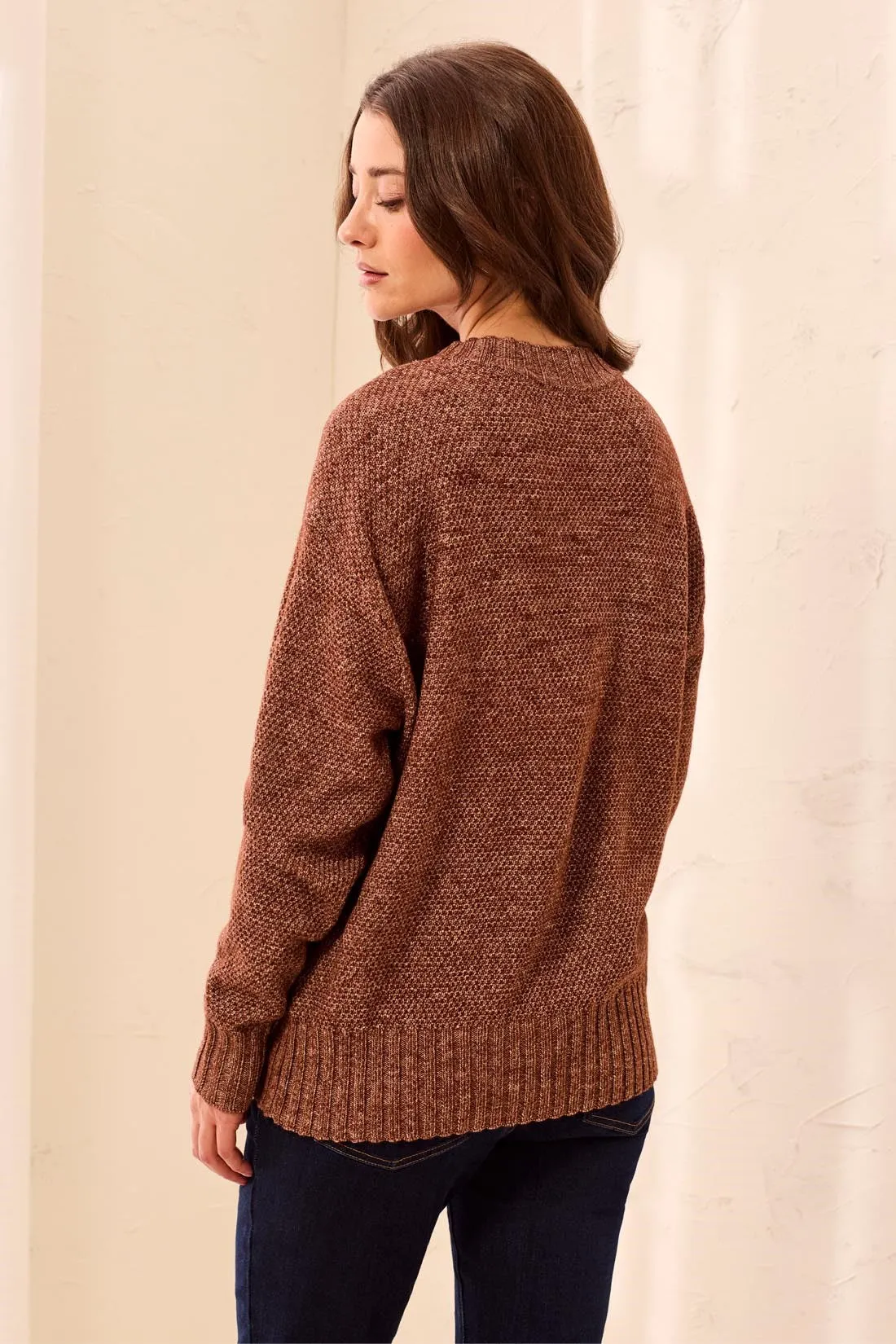 Textured Crew Neck High-Low Sweater-H chocolate sold by Tribal product image thumbnail 3