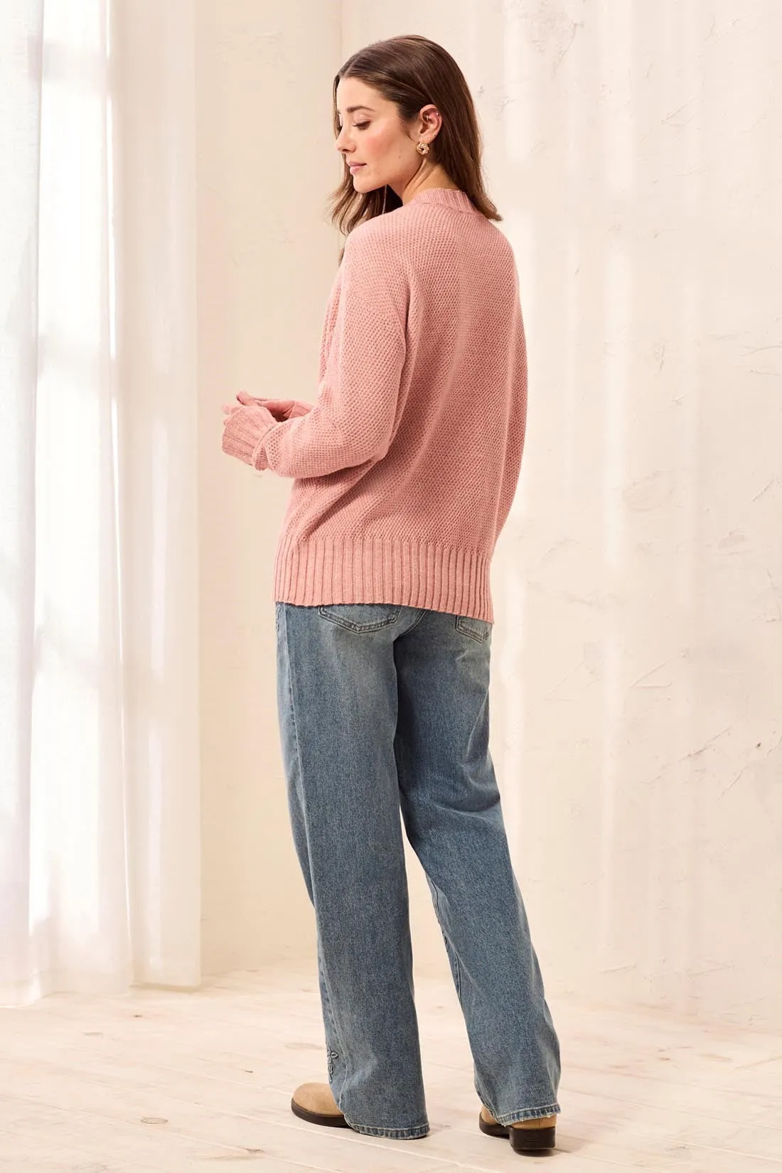 Textured Crew Neck High-Low Sweater-H macaron sold by Tribal product image thumbnail 4