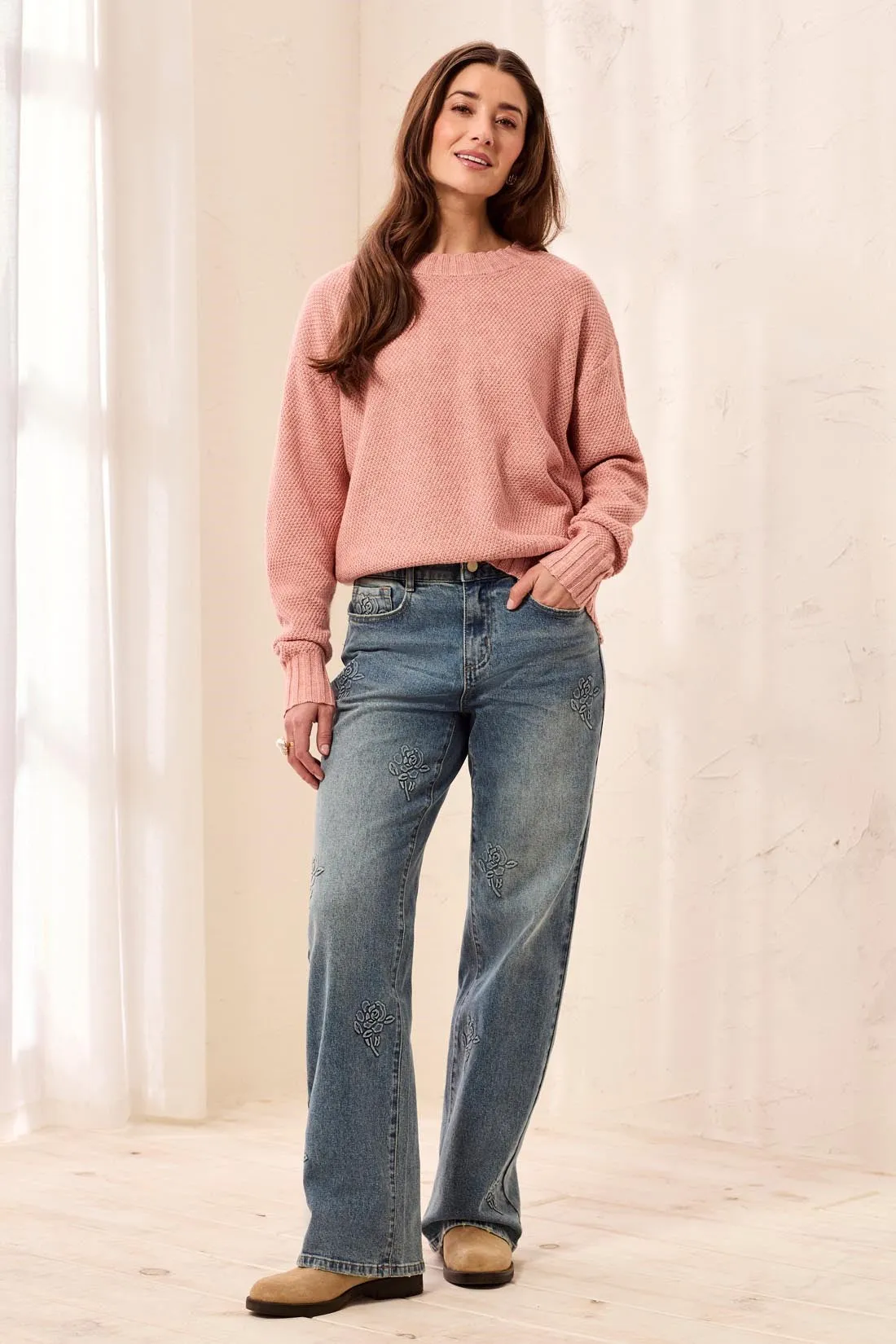 Textured Crew Neck High-Low Sweater-H macaron sold by Tribal