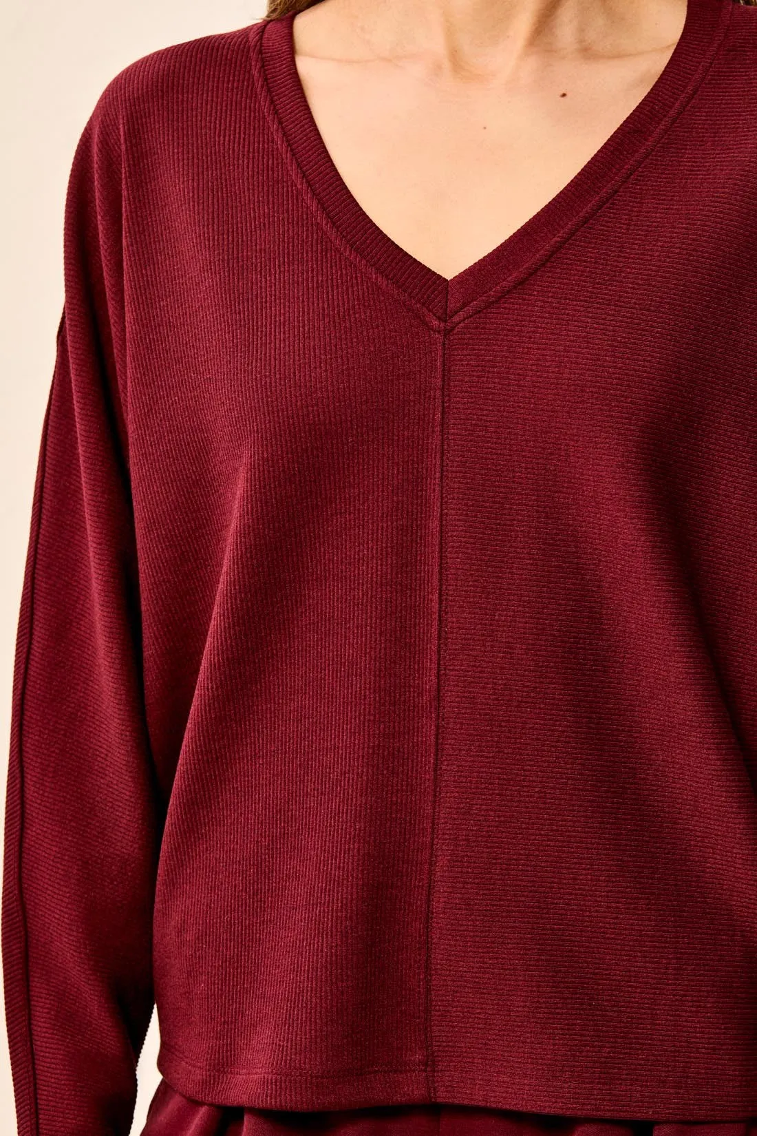 Ottoman Stretch Dolman V-Neck Knit Sweater-Cherrylacquer sold by Tribal product image thumbnail 2