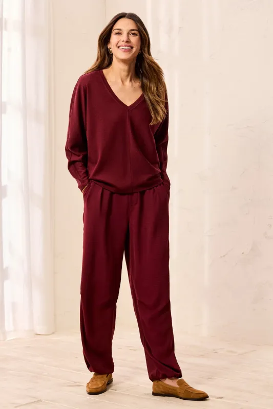 Ottoman Stretch Dolman V-Neck Knit Sweater-Cherrylacquer made by Tribal