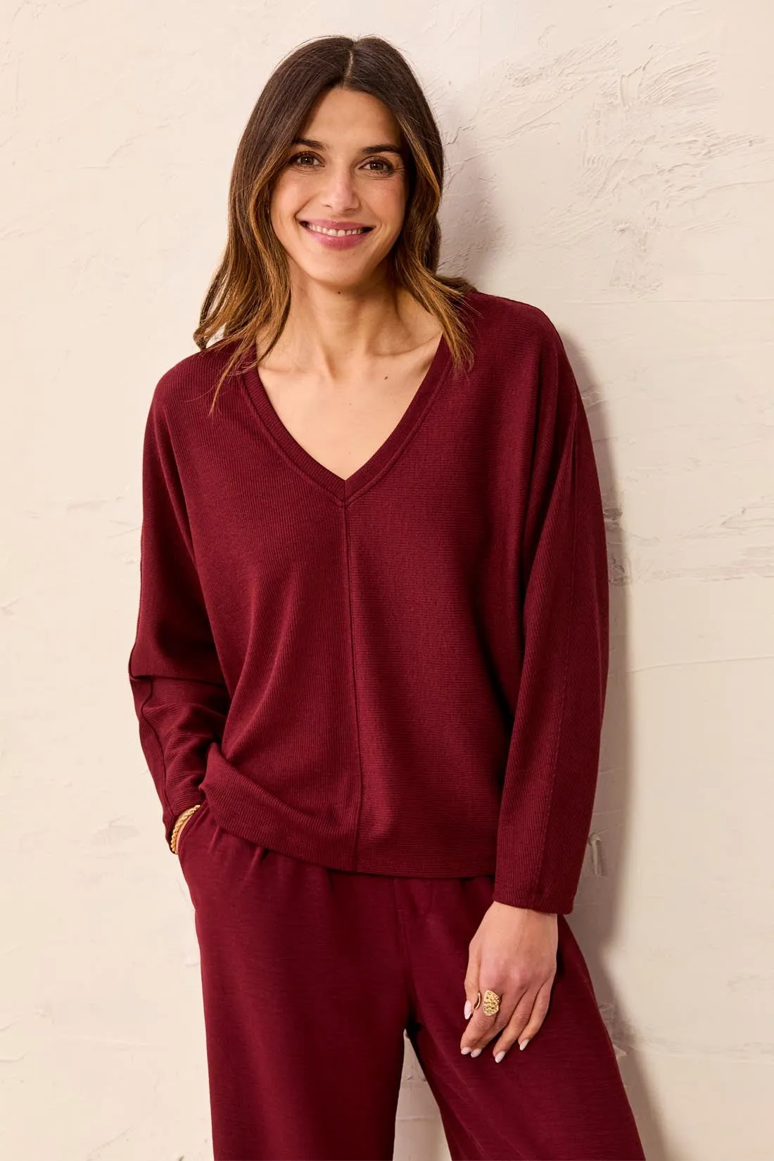Ottoman Stretch Dolman V-Neck Knit Sweater-Cherrylacquer sold by Tribal product image thumbnail 3