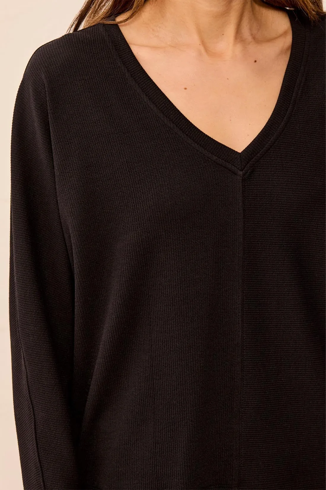 Ottoman Stretch Dolman V-Neck Knit Sweater-Black sold by Tribal product image thumbnail 2