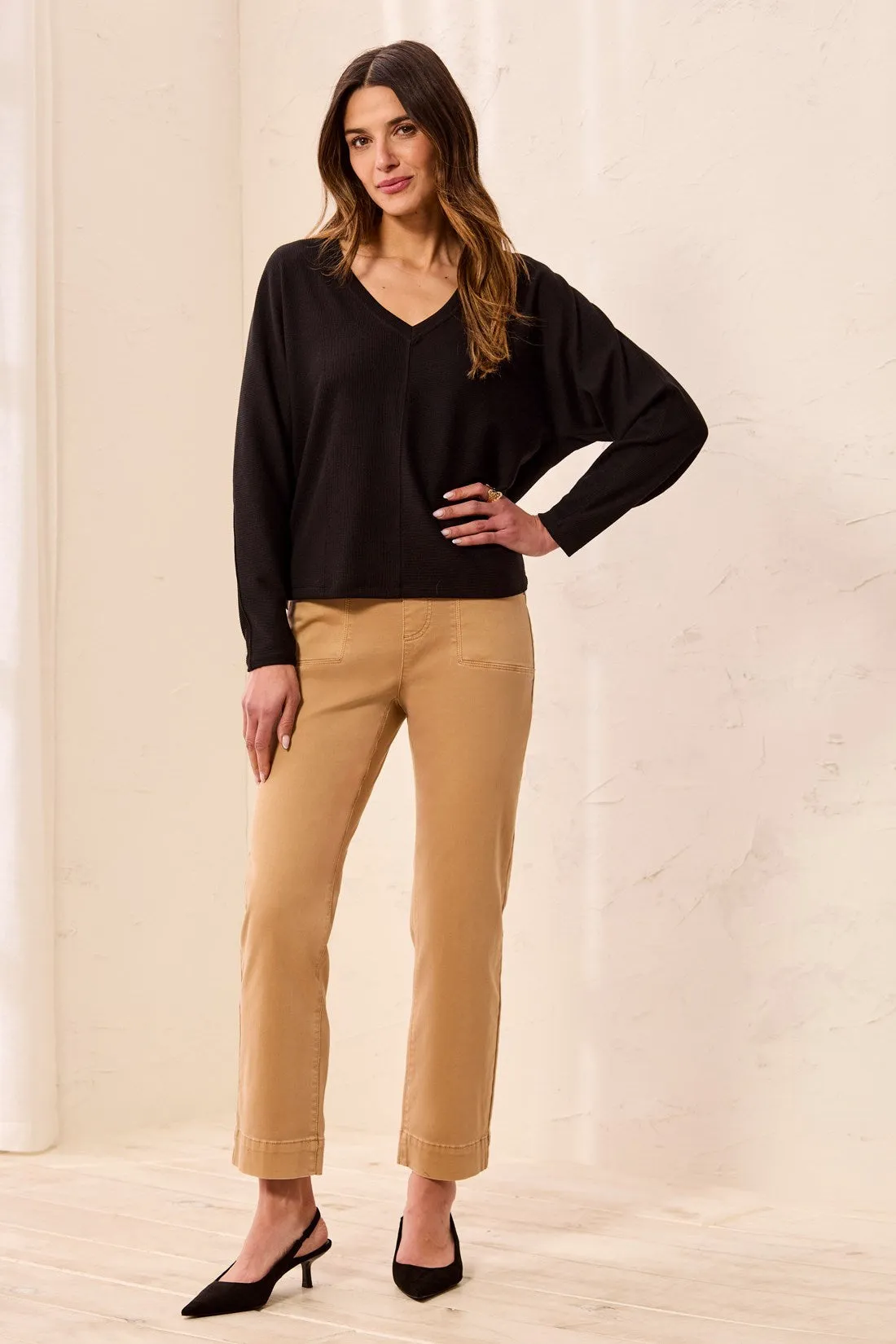 Ottoman Stretch Dolman V-Neck Knit Sweater-Black sold by Tribal product image thumbnail 3