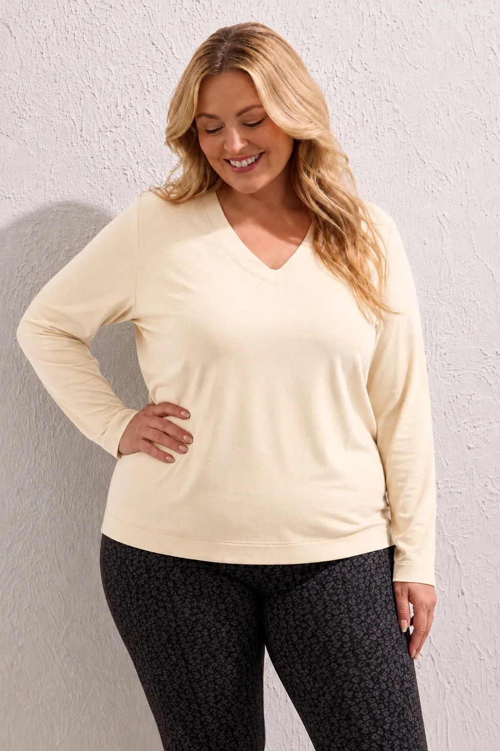 Size Inclusive Long Sleeve Classic V-Neck Top-Moonstone sold by Tribal product image thumbnail 3