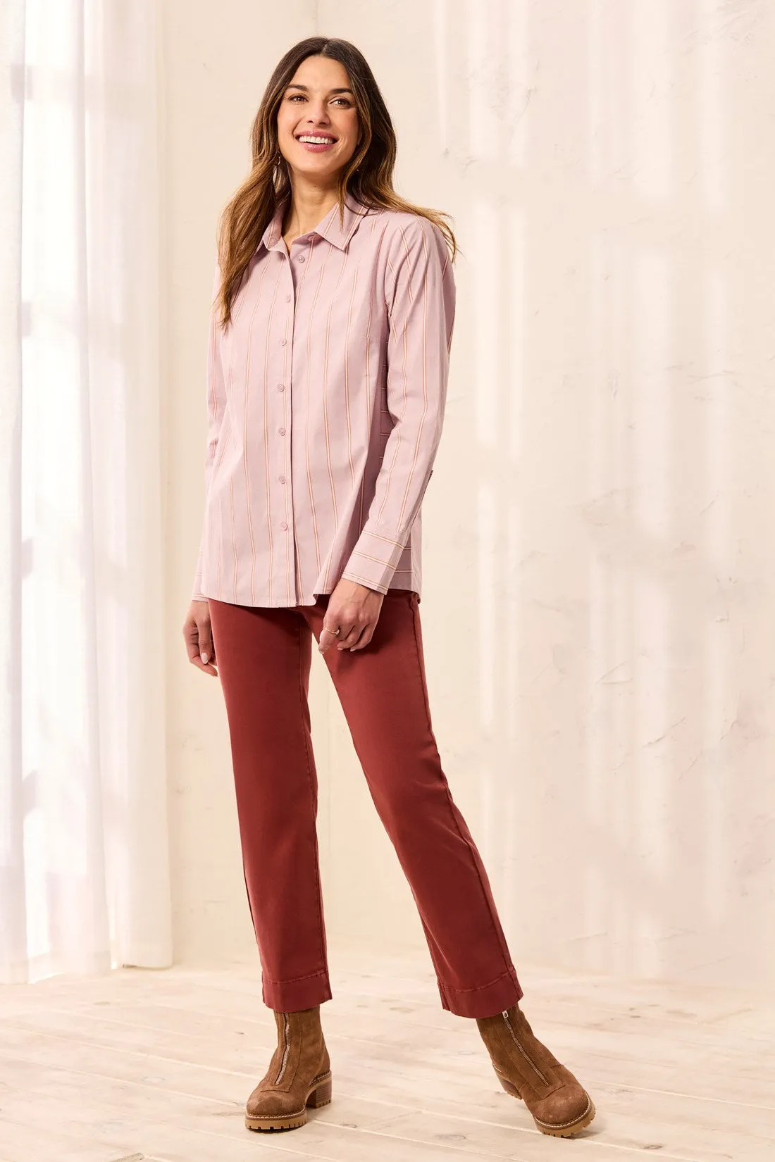 Striped Stretch Poplin Long Sleeve Button Front Shirt-Violetice sold by Tribal product image thumbnail 4