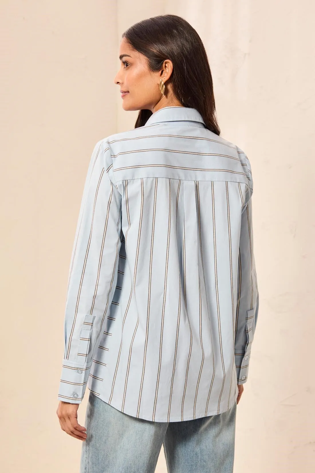 Striped Stretch Poplin Long Sleeve Button Front Shirt-Blue fog sold by Tribal product image thumbnail 2