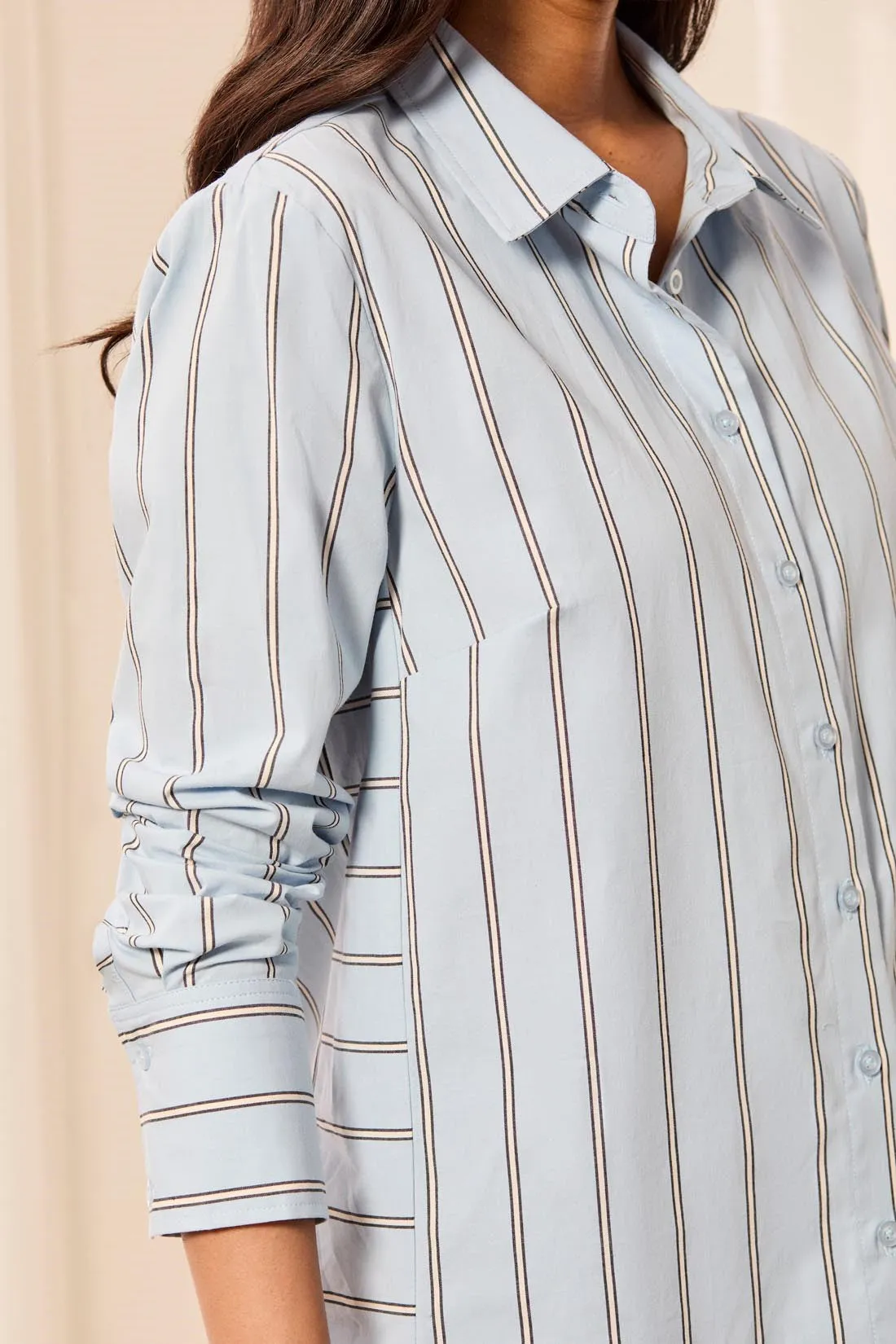Striped Stretch Poplin Long Sleeve Button Front Shirt-Blue fog sold by Tribal product image thumbnail 3