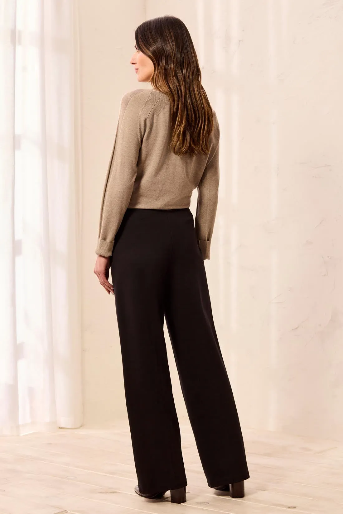 Signature Luxury Twill Wide Leg Button Detail Pull-On Pants-Black sold by Tribal product image thumbnail 2