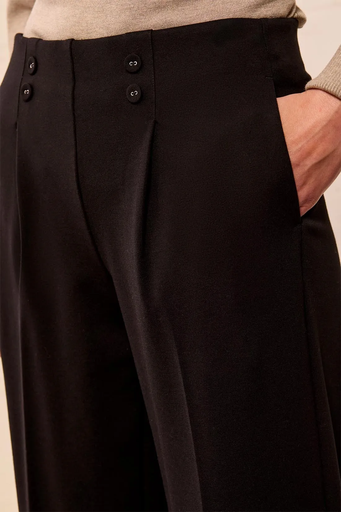 Signature Luxury Twill Wide Leg Button Detail Pull-On Pants-Black sold by Tribal product image thumbnail 4
