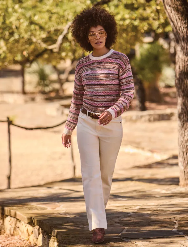 Textured Yarn Dye Stripe Crew Neck Sweater with Contrast Trim-M nostalgia made by Tribal