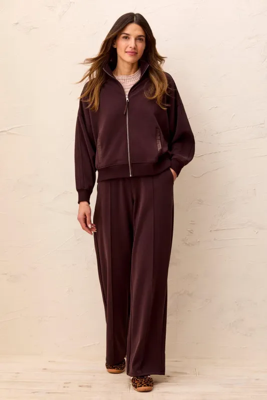 Soft Modal Wide Leg Pant With Pintuck Detail & Elastic Waistband-Saddlebrown made by Tribal