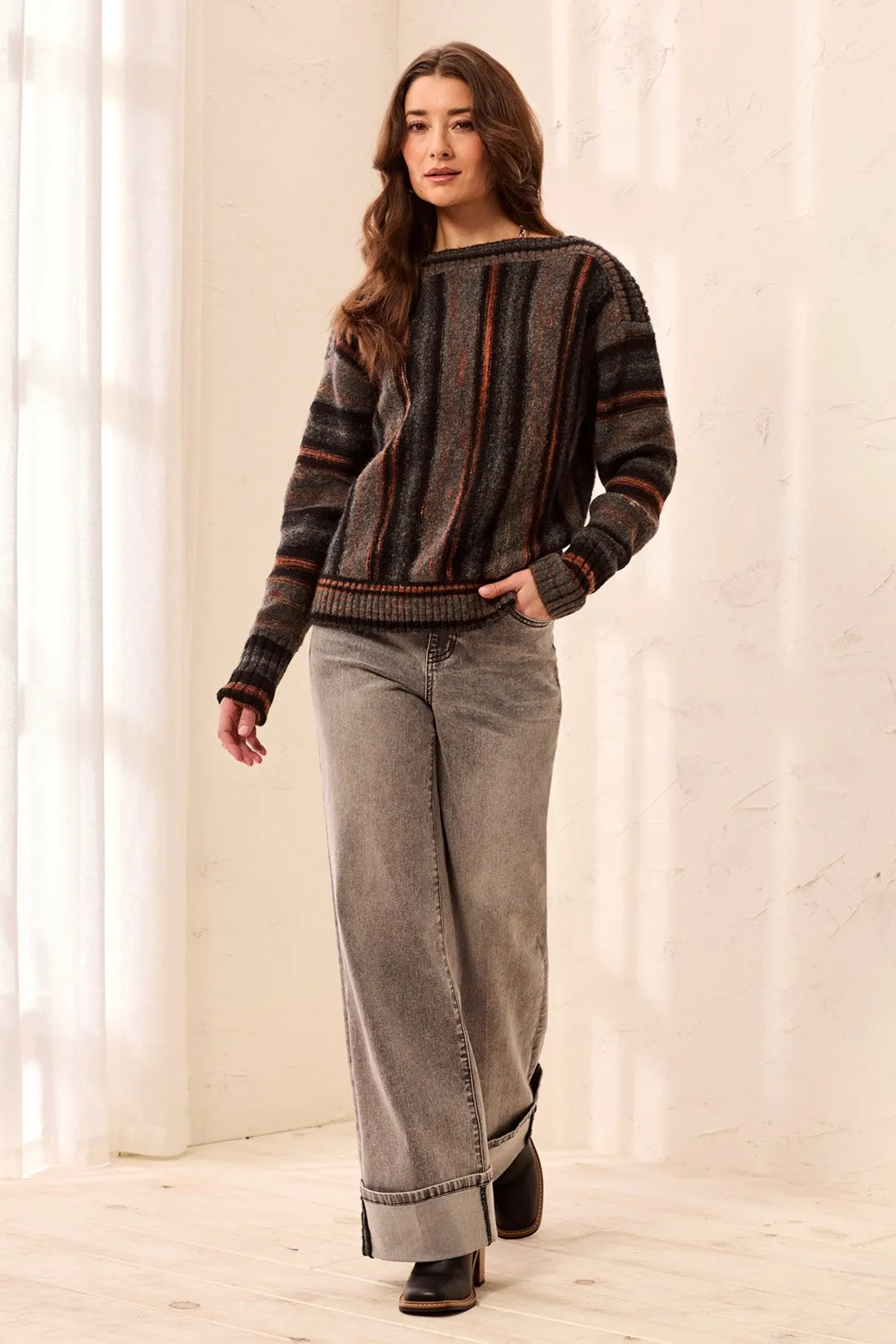 Yarn Dye Boat Neck Long Sleeve Sweater-M steel sold by Tribal product image thumbnail 4
