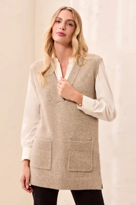 Sleeveless Tunic Knit Sweater Vest-Fossil made by Tribal