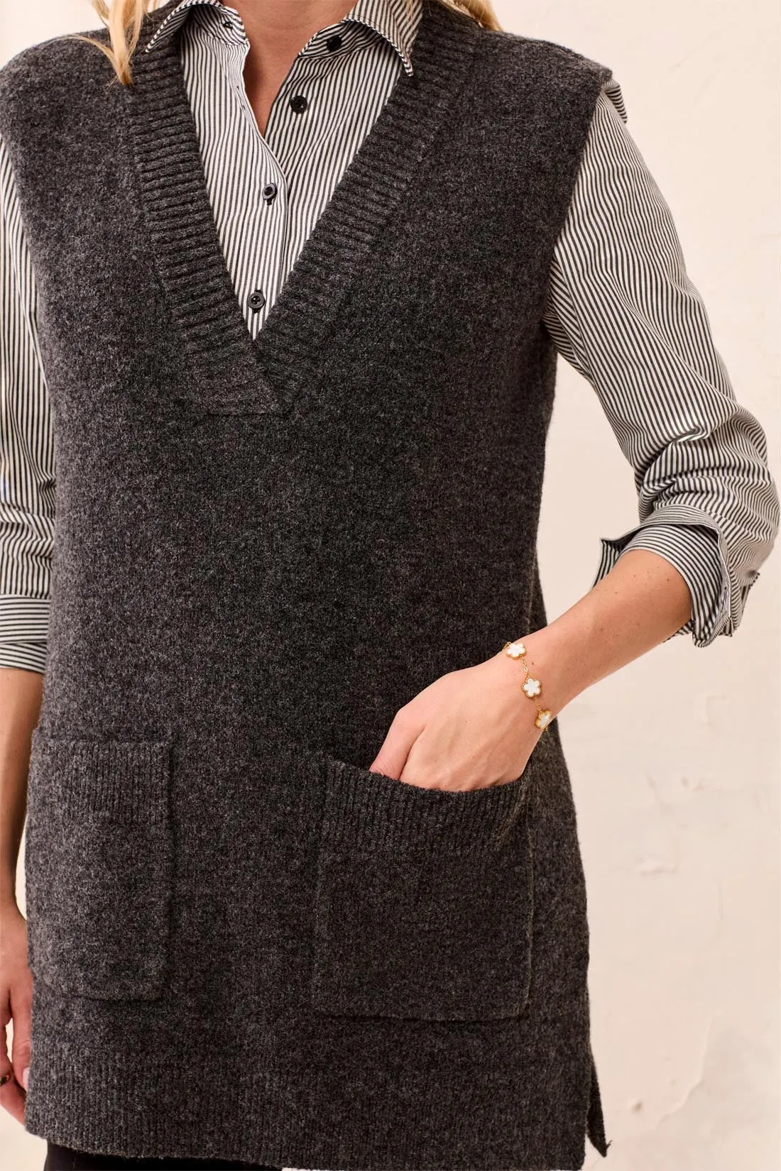 Sleeveless Tunic Knit Sweater Vest-Charcoal sold by Tribal product image thumbnail 3