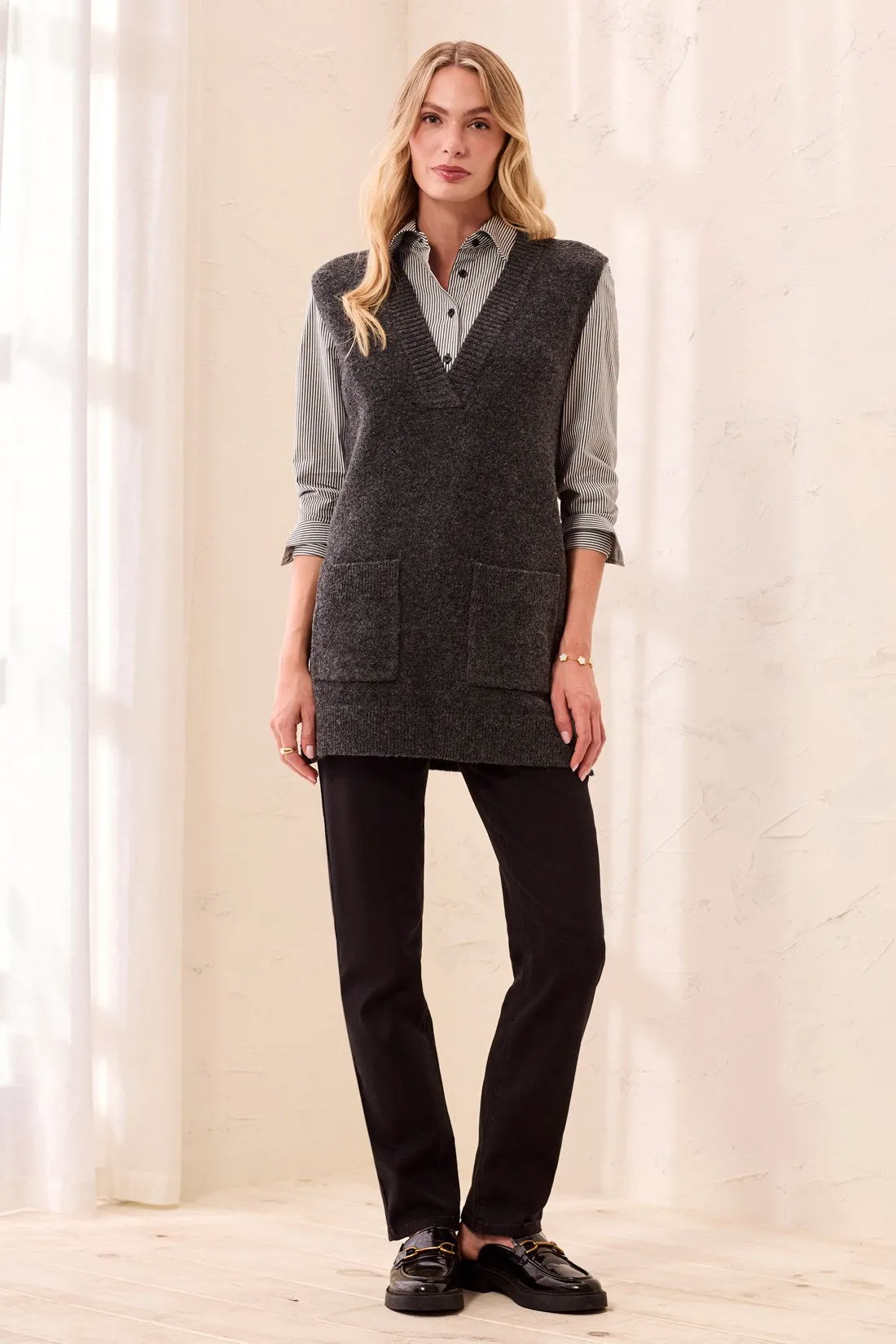Sleeveless Tunic Knit Sweater Vest-Charcoal sold by Tribal product image thumbnail 4