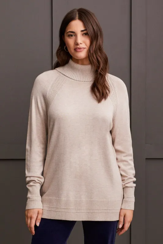 Raglan Sleeve Cowl Neck Sweater With Front Stitch Pattern-Frostgrey sold by Tribal