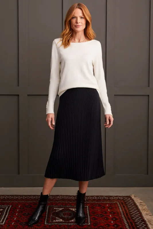 RIB KNIT MIDI SKIRT-Black sold by Tribal