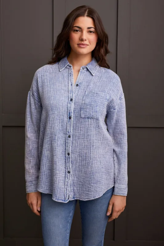 Waffle Button-Up Shirt-Blue Jay sold by Tribal