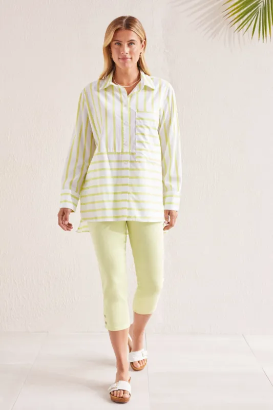 STRIPED COTTON BUTTON-UP SHIRT-Dk.wildlime sold by Tribal