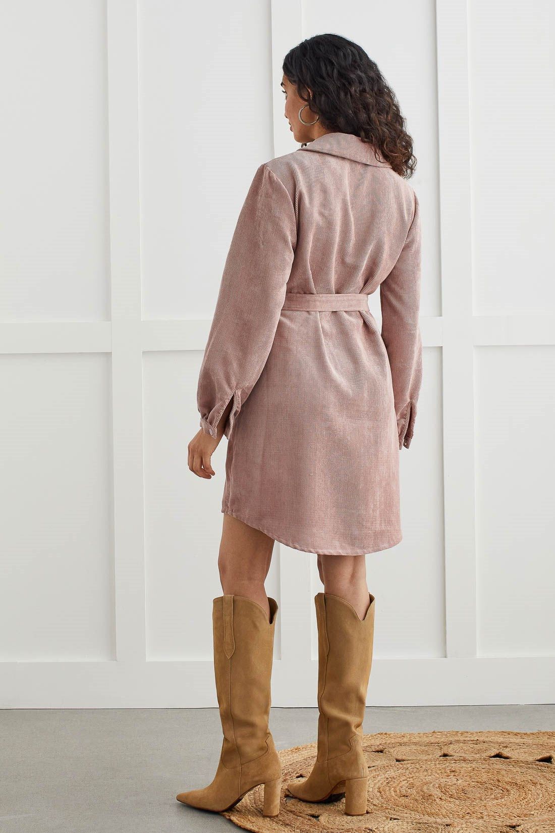MINI CORD SHIRT DRESS WITH TIE-Rosepink sold by Tribal product image thumbnail 4
