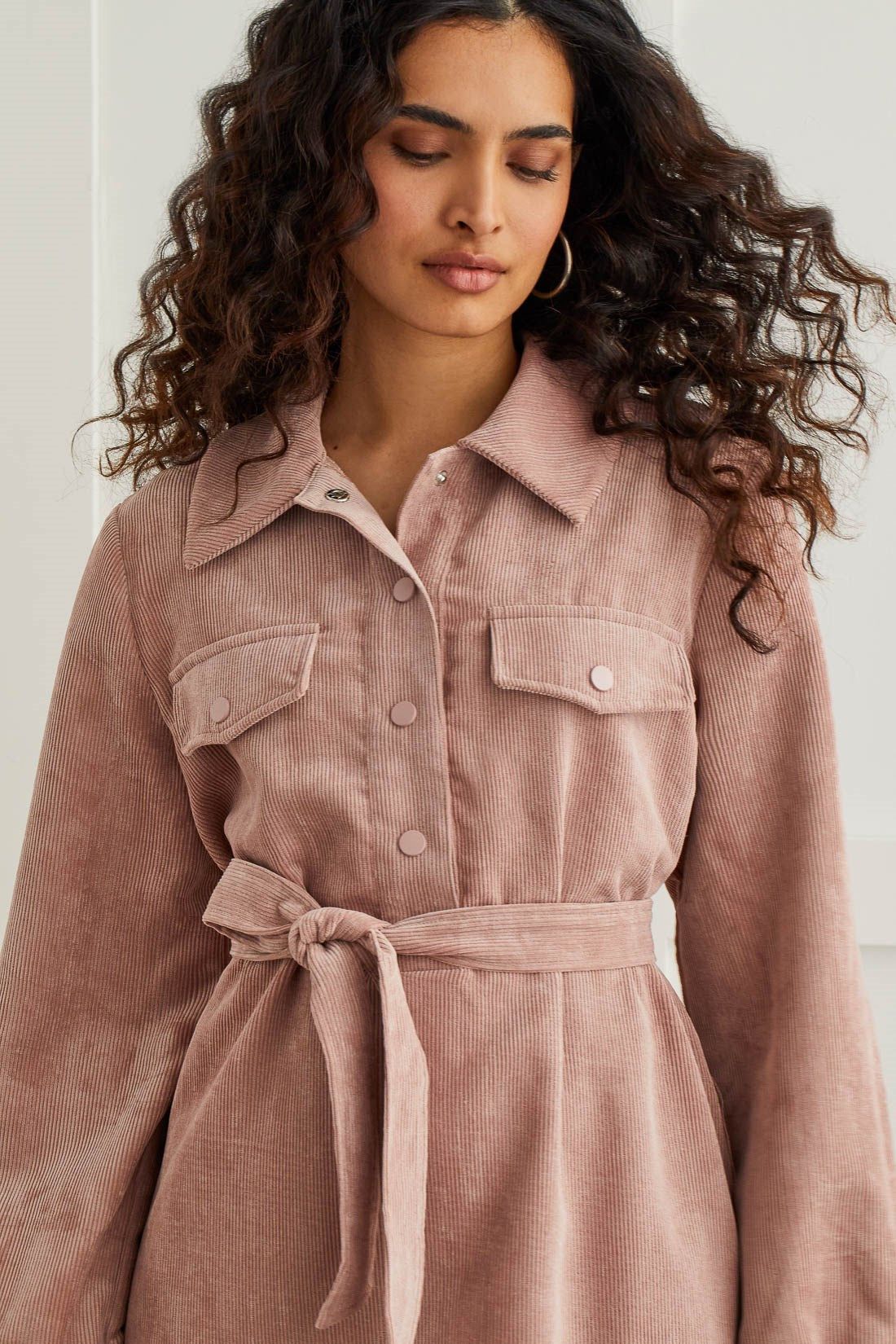 MINI CORD SHIRT DRESS WITH TIE-Rosepink sold by Tribal product image thumbnail 3