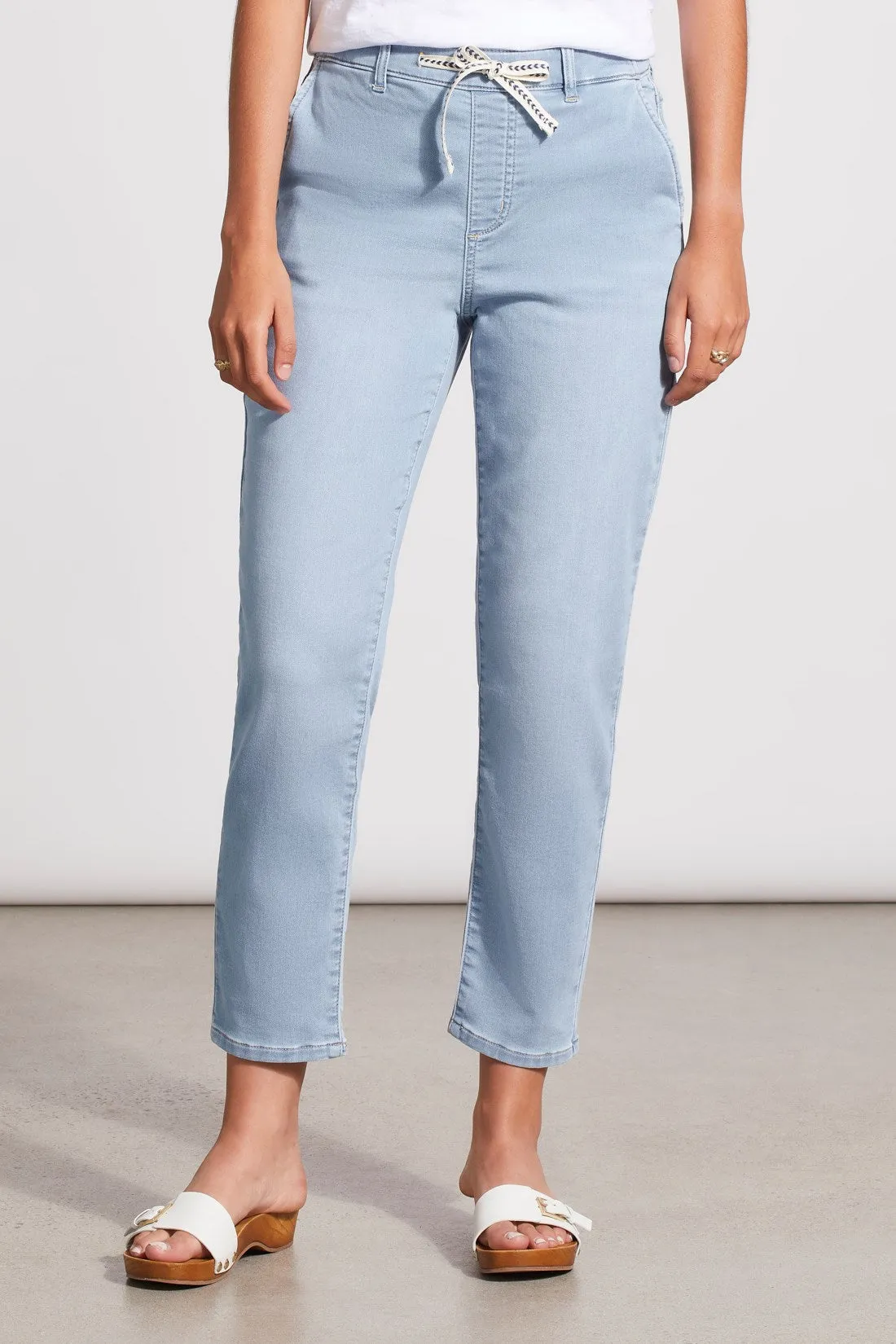 AUDREY DRAWCORD-WAIST KNIT DENIM JOGGERS-Tideblue sold by Tribal