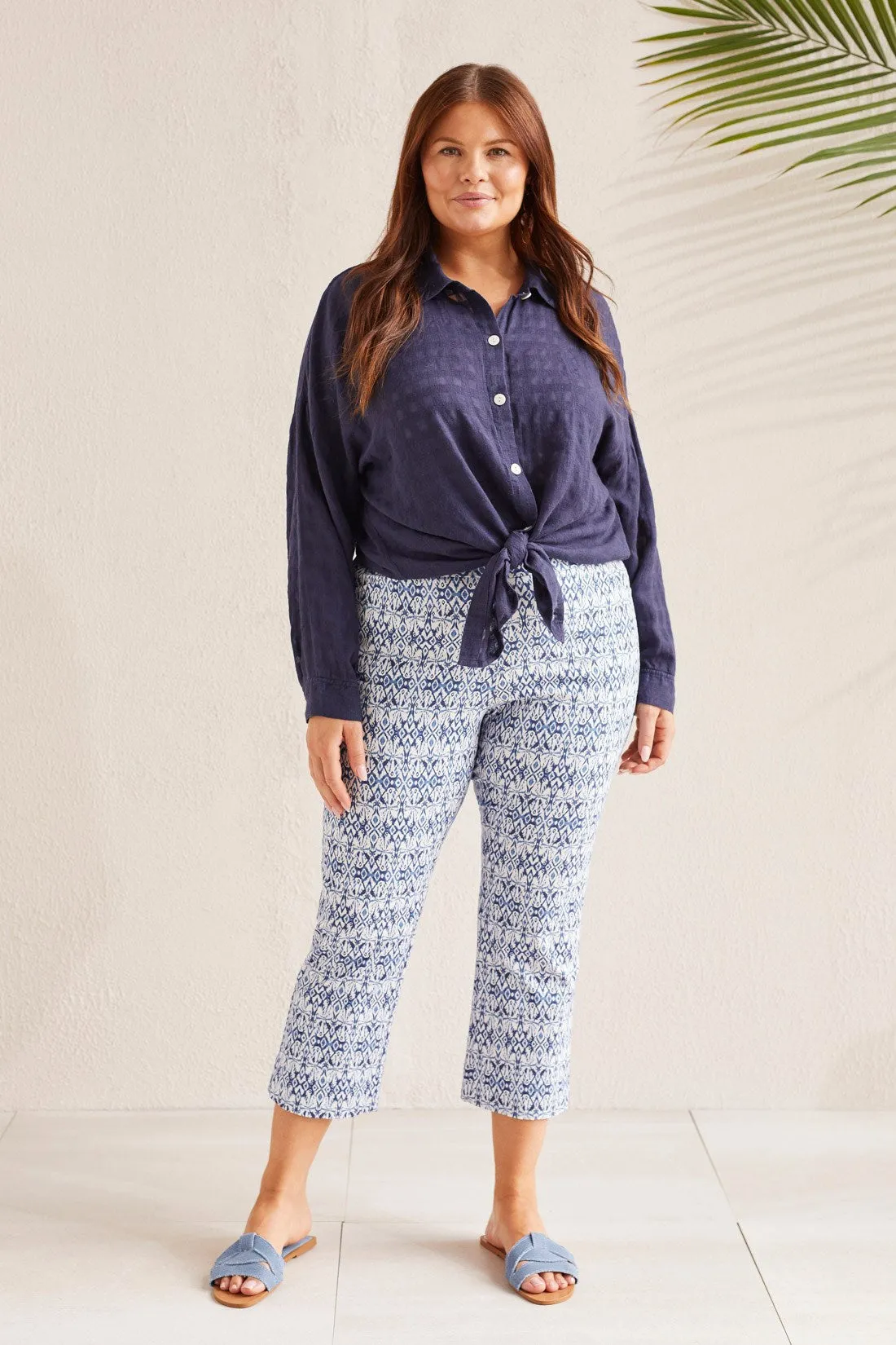 PRINTED PULL-ON KICK FLARE CAPRI-Bluestar sold by Tribal