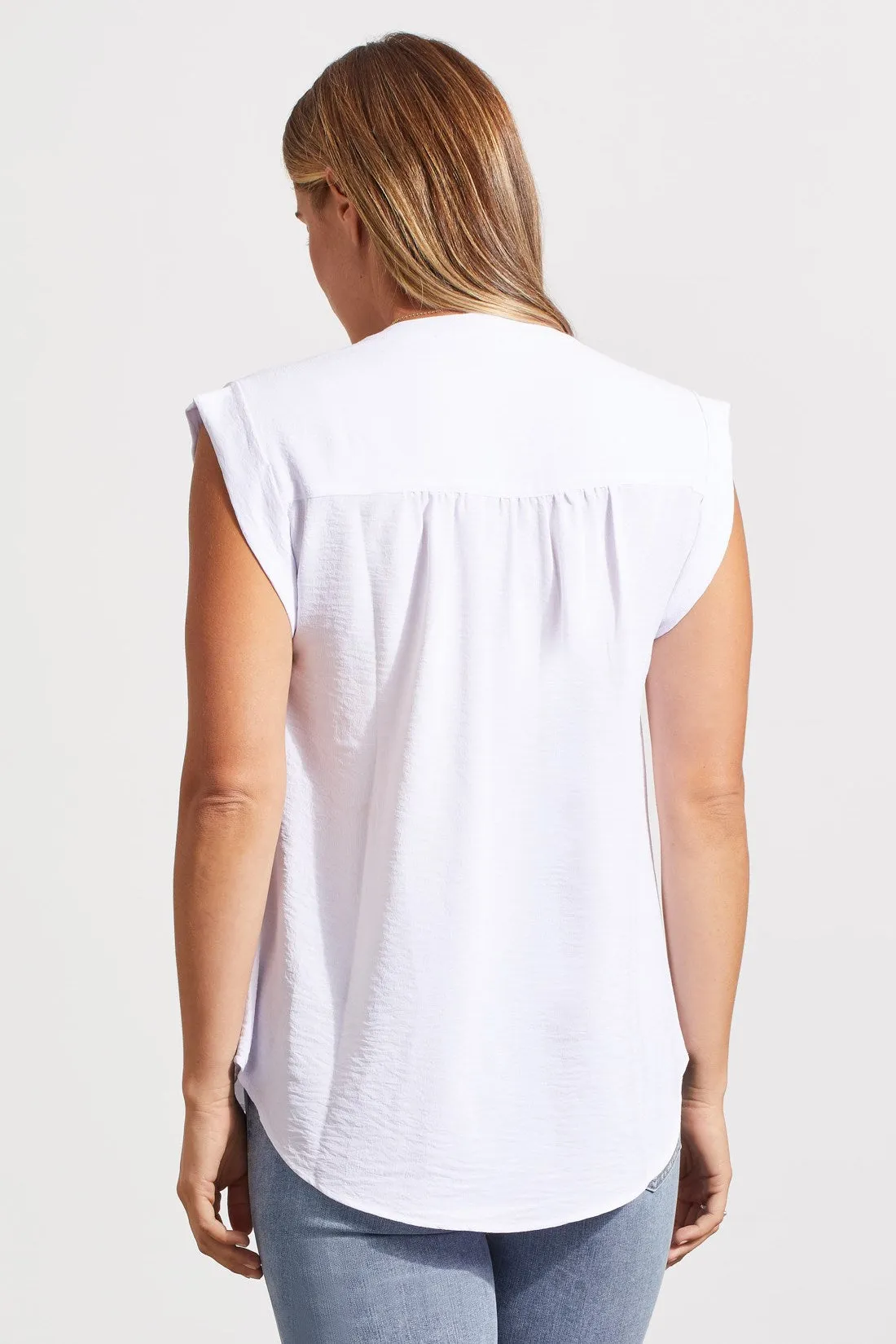 CAP-SLEEVE BLOUSE WITH NOTCH COLLAR-White sold by Tribal product image thumbnail 4