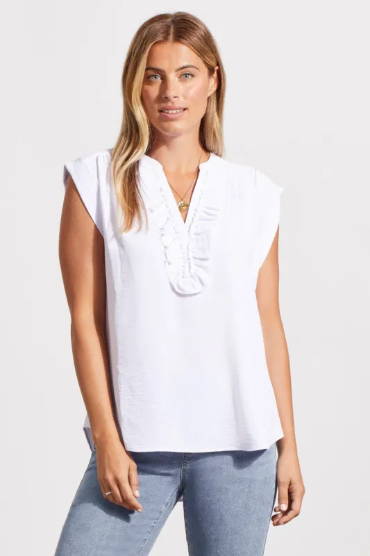 CAP-SLEEVE BLOUSE WITH NOTCH COLLAR-White sold by Tribal