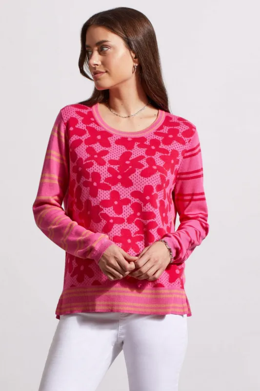FLOWER POWER CREW NECK POINTELLE SWEATER-Hi pink multi sold by Tribal