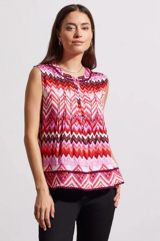 PRINTED BLOUSE WITH EMBROIDERED POM POM HEM-Plum made by Tribal